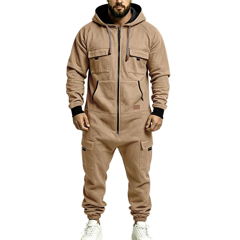 2026 Men's Heavyweight Hooded Onesie, Full Zip Multi-Tooling Pocket Casual Sports Onesie