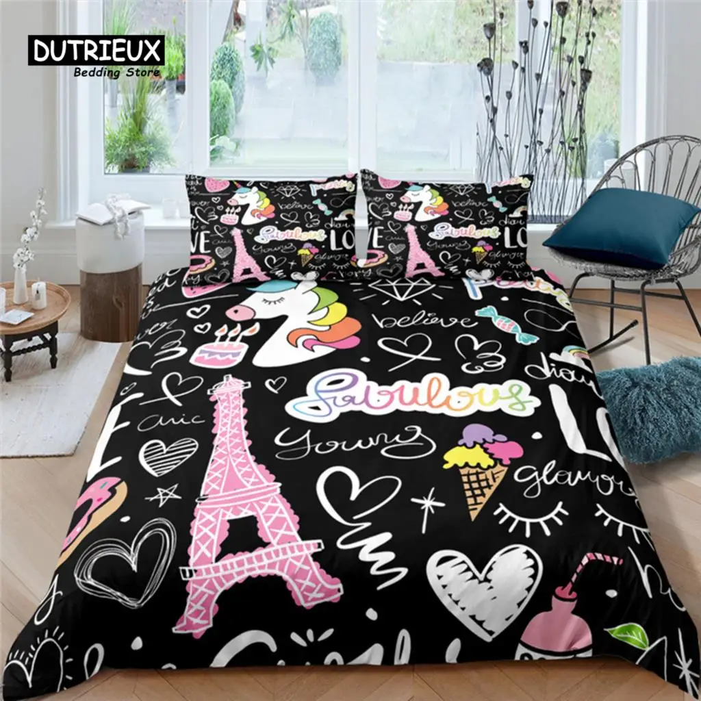 

Luxury 3D Cartoon Unicorn Print Home Living Comfortable Duvet Cover Pillowcase Bedding Set Queen and King EU/US/AU/UK Size