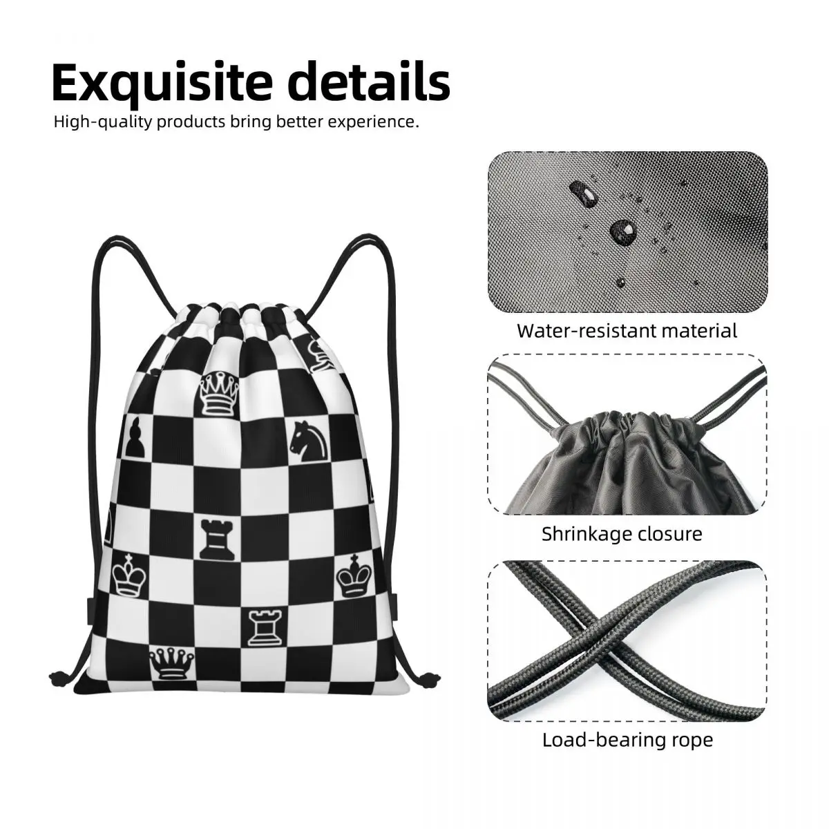 Sac à Dos Personnalisé pour Amoureux des Échecs, Accessoire de Proximité pour Entraînement, Yoga, Jeu d'Échiquier, dehors, Gym, pour Homme et Femme