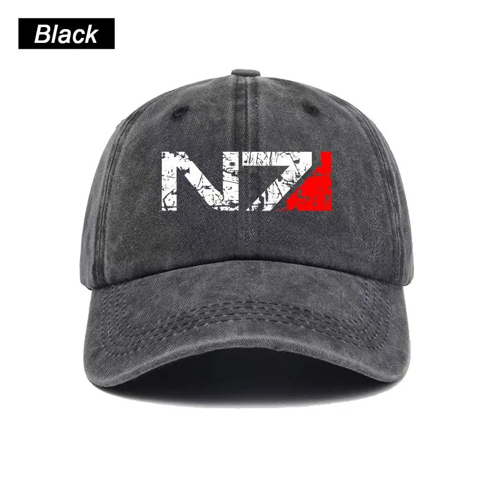 Vintage Washed Baseball Cap Mass Effect N7 Print Graphic Unisex Streetwear Casual Trucker Style Summer Cotton Sun Hat