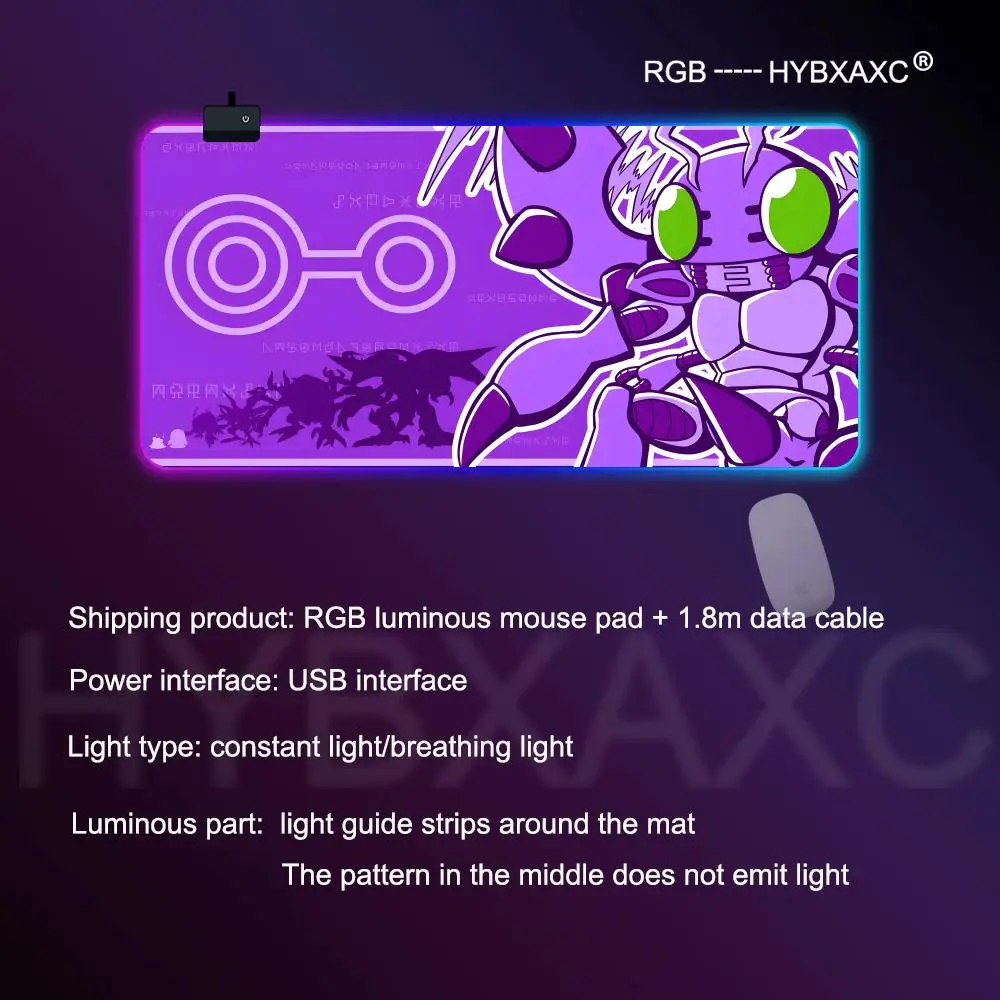 D-Digimon A-Adventure Anime Mouse Pad RGB Gaming Mouse Pad Desk Mat HD Gamer Large LED Light XXL MousePads PC Computer Carpet