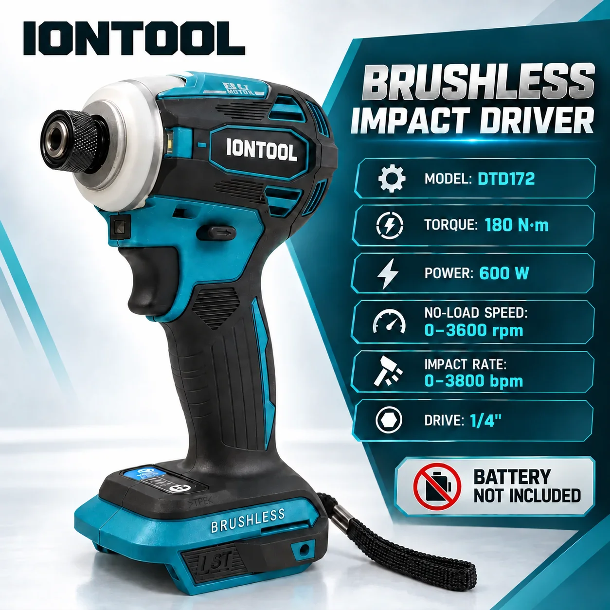 iontool-dtd172-180nm-ブラシレス-コードレス-インパクトドライバー-600w-1-4インチ-六角チャック-家庭用diy家具組立用-ツール本体