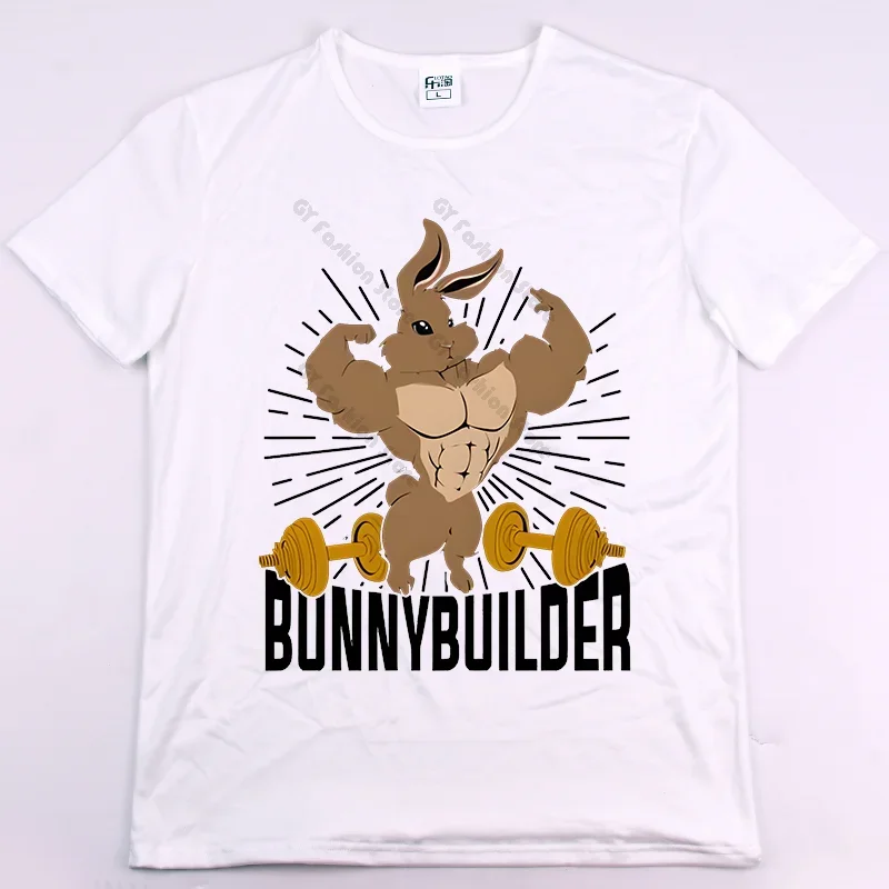 BONNY BUILDER Strong Rabbit Fitness Funny Gym Rat  Bodybuilding Crewneck T Shirt Men Casual Short Sleeve Oversized TShirt