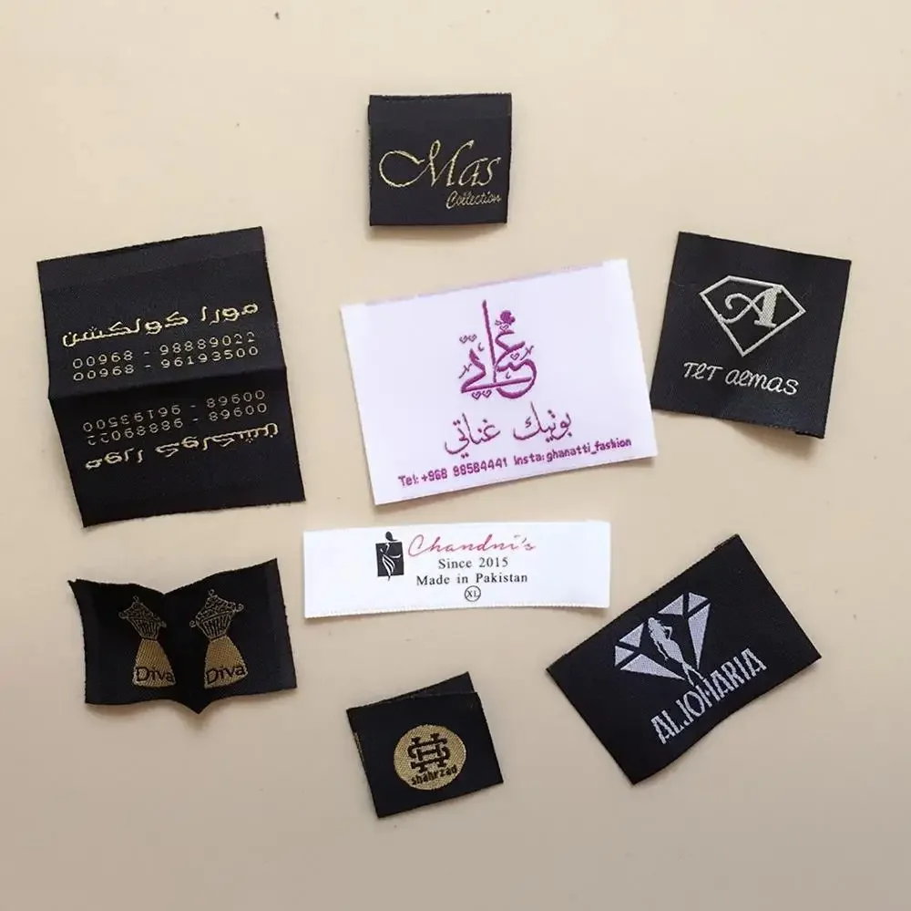 Random woven clothing labels tags for clothes,customized garment bags name main label tag(least 1000 pcs to customized)