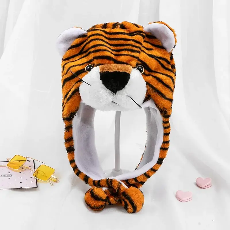 Children Cartoon Cap Kindergarten Parent Props Tiger Head Cover Plush Animal Cap