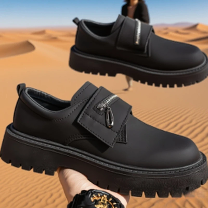 

2025 New Mens Matte Derby Shoes British Workwear Zipper-Trimmed Casual Shoes Big Round-Toe Black Leather Footwear for Daily Wear