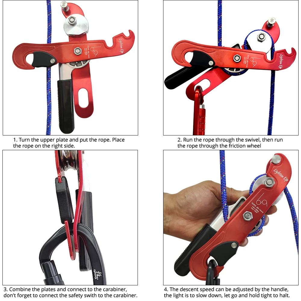 25KN Climbing Tree Caving Descender Rappelling Equipment for Ropes 0.35~0.5 INCH