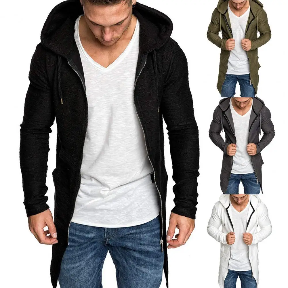 

Trendy Spring Coat Solid Color Breathable Men Coat Long Spring Jacket