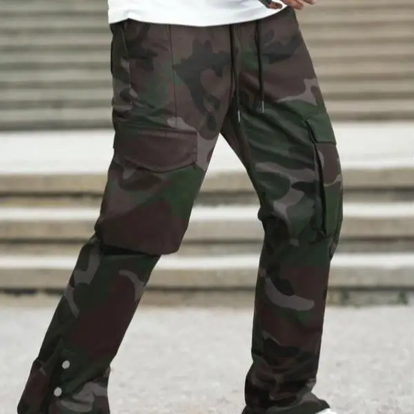 

Men's Camouflage Print Dstring Waist Work Pants High Waist Straight Leg Casual Trousers Neutral G Other Fabric 00%
