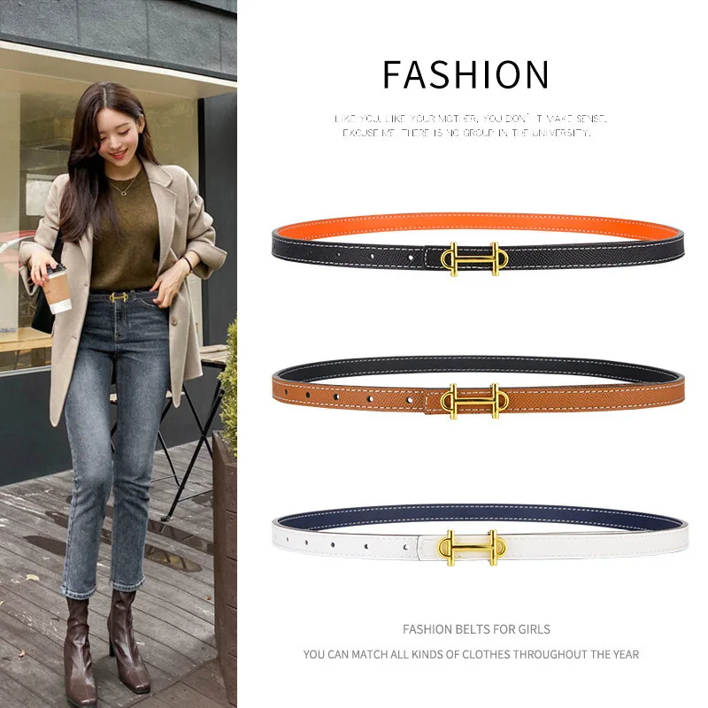 

H Buckle Genuine Leather Belt Double Sided Available Women Fashion Accessories Designer Luxury Brand Small Belt Width 1.3cm