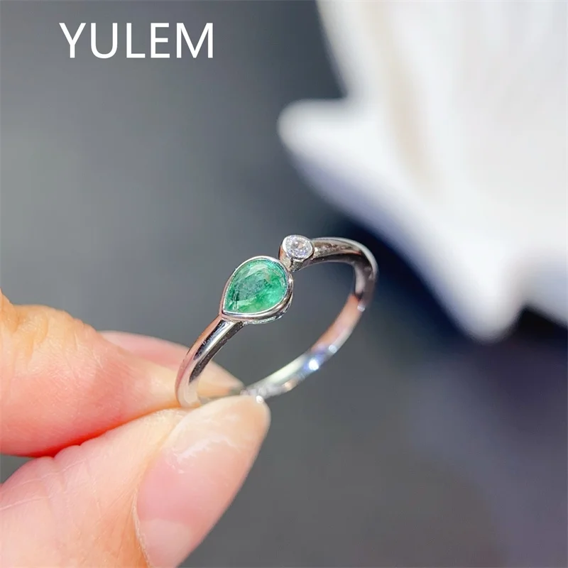 

Серебряное кольцо YULEM 925 пробы с натуральным изумрудом в форме капли, простой дизайн для женщин, для повседневного ношения