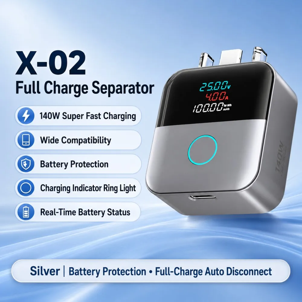 Automatic Power-Off Anti-Overcharge Protection Safe Charging 140W PD Fast Charging Full-Capacity Separator For Phone Safety