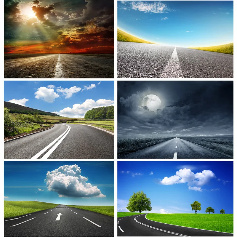 Highway Natural Scenery Photography Background Travel Landscape Vinyl Photo Backdrops Studio Props 2162 TKGL-03