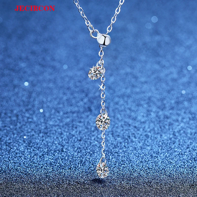 

JECIRCON S925 Sterling Silver Full Moissanite Necklace for Women, 0.3CT Each Stone Luxury Tassel Pendant Clavicle Chain with GRA