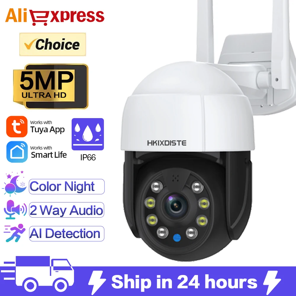 PTZ 2.4G WIFI IP Camera TUYA Smart Audio CCTV Surveillance Camera Outdoor Color Night Vision Wireless Camera Waterproof Security