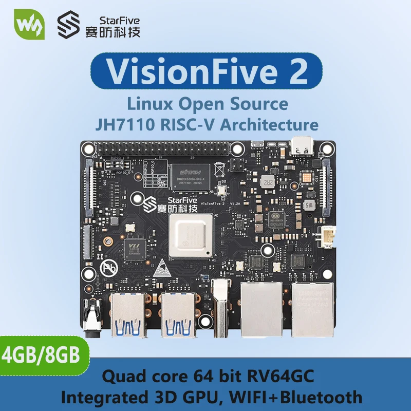 

New VisionFive 2 RISC-V AI Board 4GB/8GB Quad-core StarFive JH7110 Linux Open Source