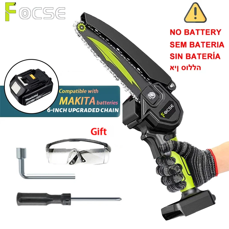 Mini Chainsaw 4/6-Inch Powerful Cordless Rechargeable Handheld Garden Electric Saw Cutting Powered by 18V Battery Power Tool