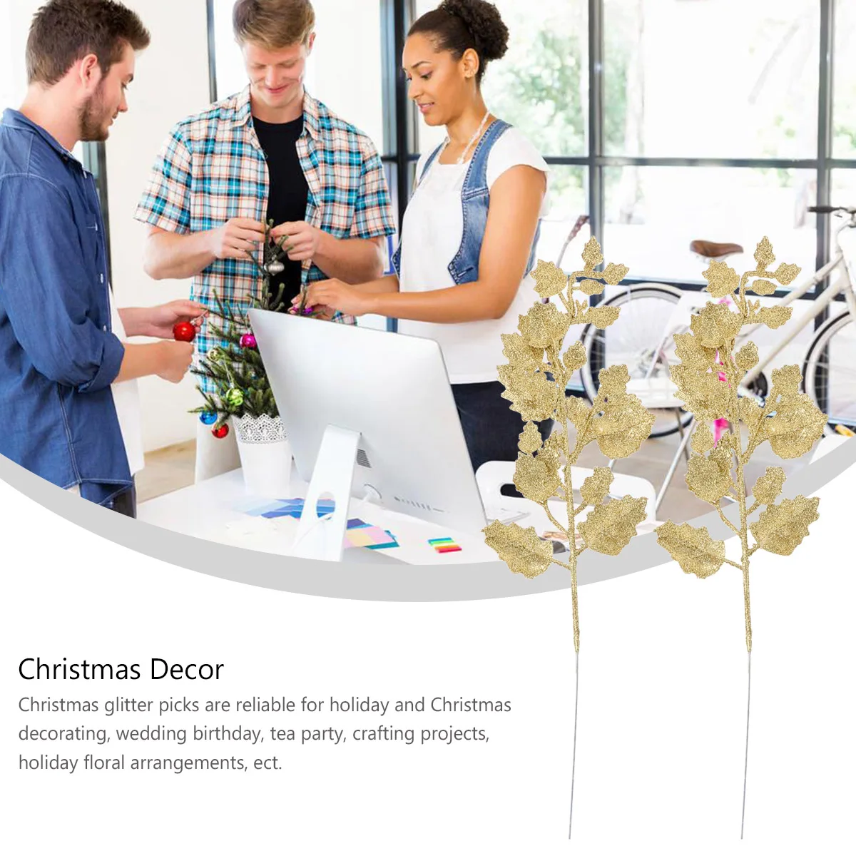 

10 Pcs Artificial Leaf Simulated Leaves Indoor Glitter Powder Christmas Ornament