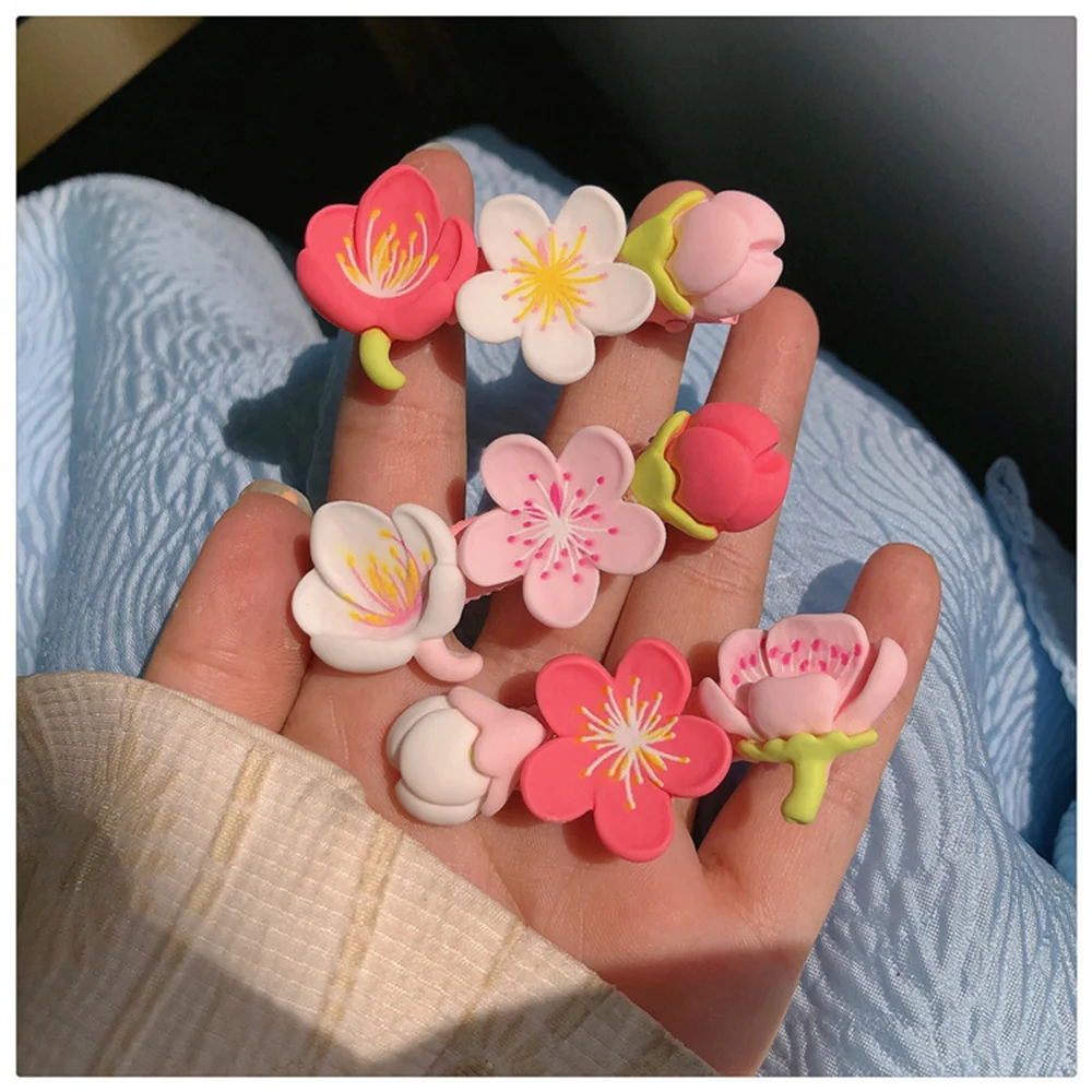 2023 Pink Sakura Peach Blossom Hairpins Headwear for Women Girls Korea Sweet Flower Hair Clip Hair Accessories