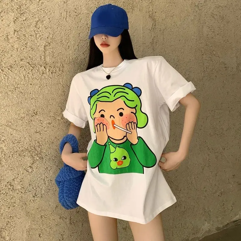 

Pure cotton cartoon short-sleeved T-shirt for women with niche design for summer 2024 new Korean style cute, sweet and loose top