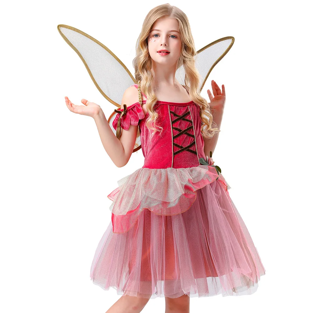 Girls Princess Tutu Dress Stage Show Suit Cosplay Anime Forest Flower Fairy Children Dress Wings