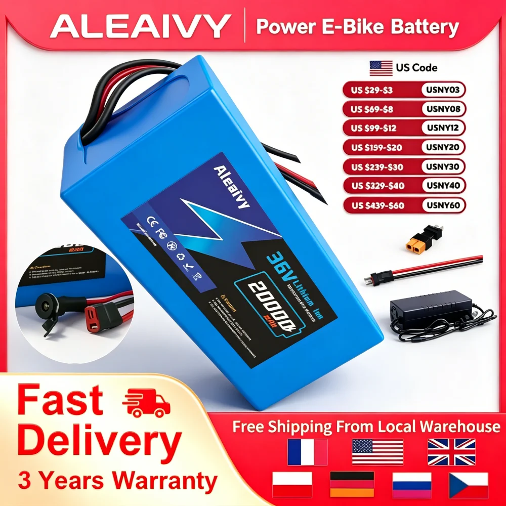 Brand+ Genuine Aleaivy 36V 20Ah 18650 10S7P Battery Pack With Charger And BMS for 200W-1000W Ebike Electric Bicycle Bike Scooter