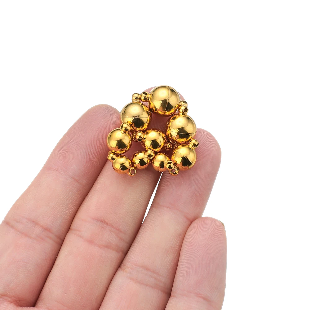 2 Sets Nicht-verblassende PVD-Gold Magnetische Edelstahl-Kugelperlen Verschlussverbinder DIY Armband Halskette Schmuckherstellung Endkonverter – Detail 5