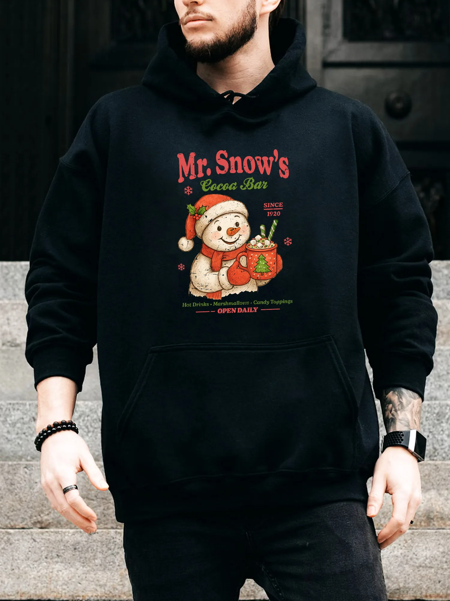 

Мужская толстовка с капюшоном на шнурке Mr Snow's Cocoa Bar — повседневный удобный черный пуловер, осенне-зимняя толстовка с капюшоном