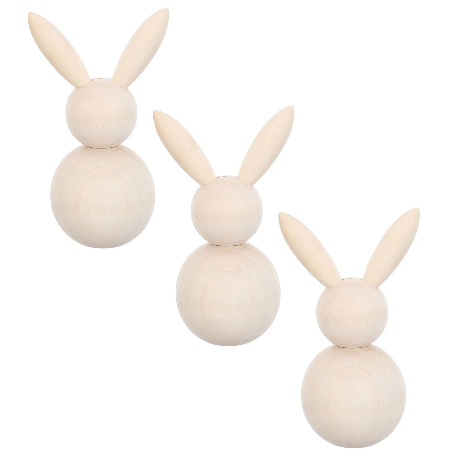 Clavijas de conejo de madera sin pintar para manualidades de Pascua, figuras de conejo de madera Natural, decoración del hogar de primavera, madera sin terminar, 3 uds.