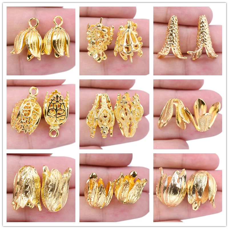 5pcs/Lot Gold Color Ethnic Vintage Flower Bead Caps For Jewelry Making Supplies Metal Accessories DIY Necklace Earrings Findings