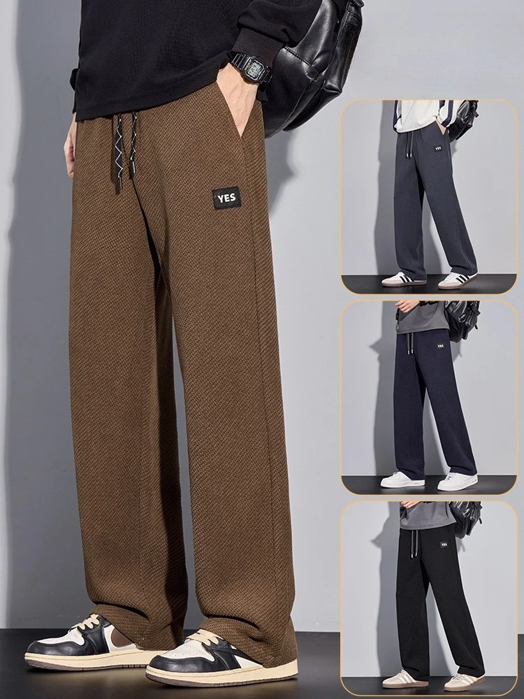 

New Straight Men's Casual Pants Loose Letter Label Fashion Trousers Male Wide Leg Youth Knitting Drawstring Sweatpants