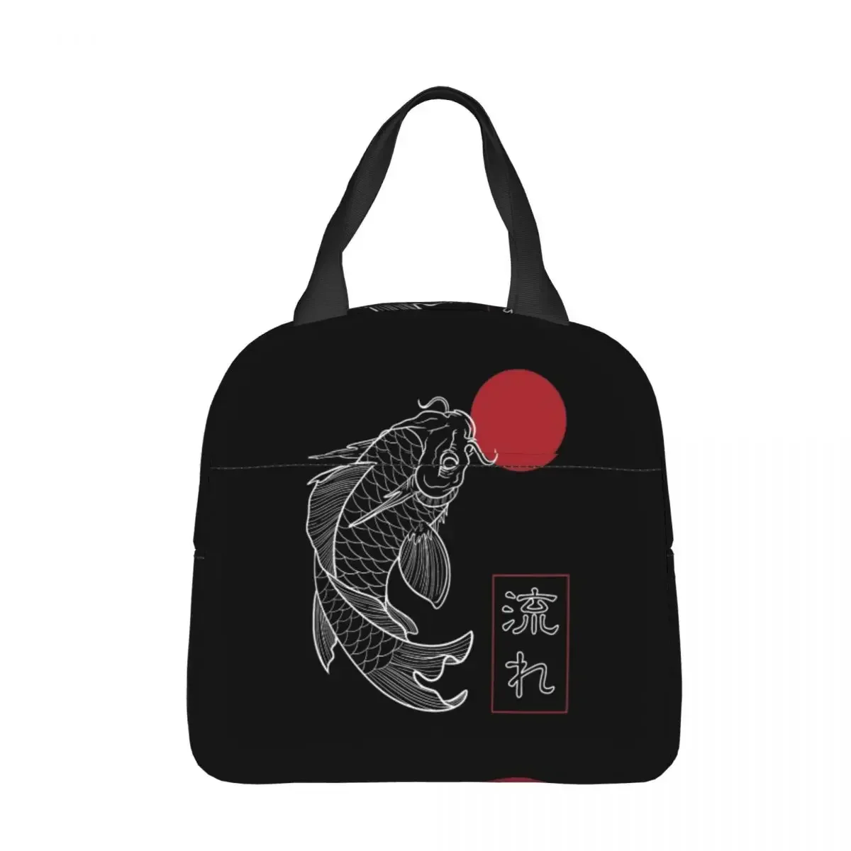 Golden Flow Japanese Koi Fish Insulated Lunch Bags High Capacity Cherry Sakura Thermal Bag Lunch Box Tote College Bento Pouch