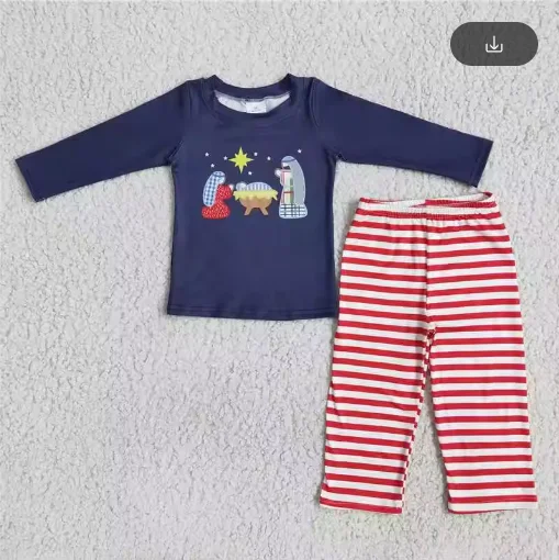 فستان الزي بالجملة بوتيك أزياء عيد الميلاد المهد طفل بنين بنات أخضر فاتح بأكمام طويلة بلوزات وبنطلون منقوش #5