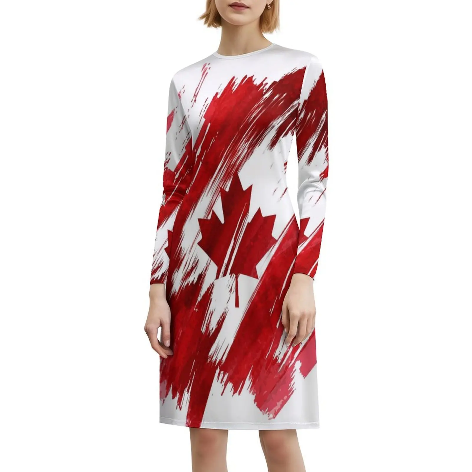 كندا الكورية نمط فستان كاجوال للنساء بسيط يوميا مكتب سيدة فساتين كندا كندا العلم كندا امرأة كندا فستان المرأة