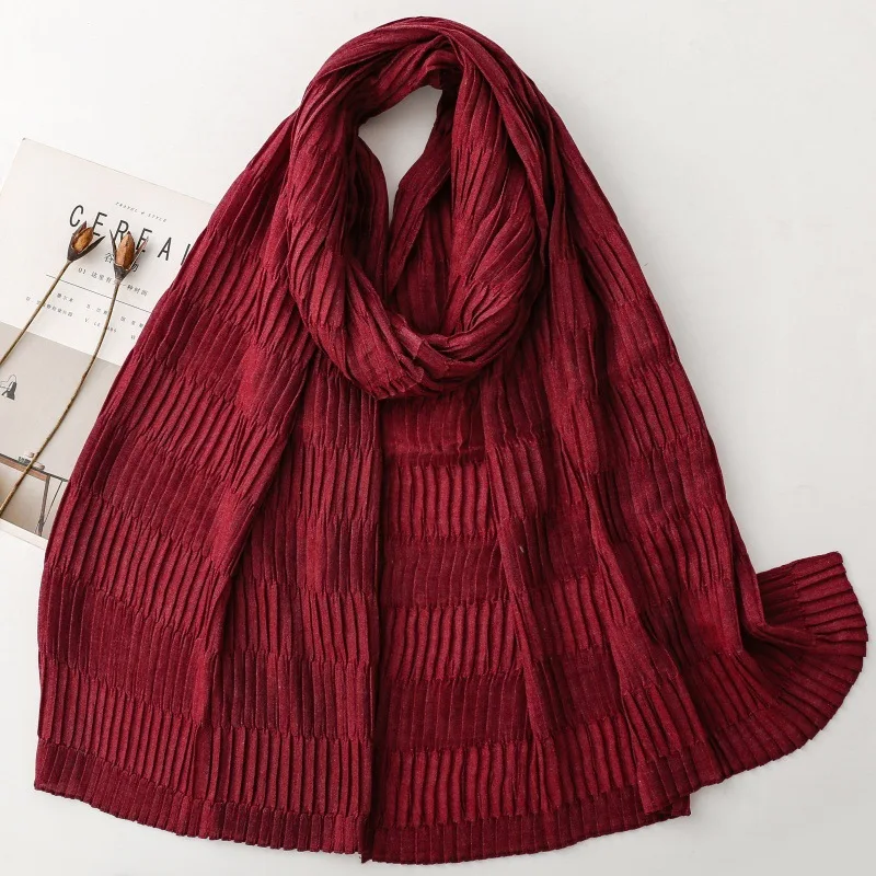 

Women's Textured Crinkle Silk Scarf Cotton Linen Feeling Shawl Fashion Hijab Headwear Neckerchief Accessory for Office and Trip