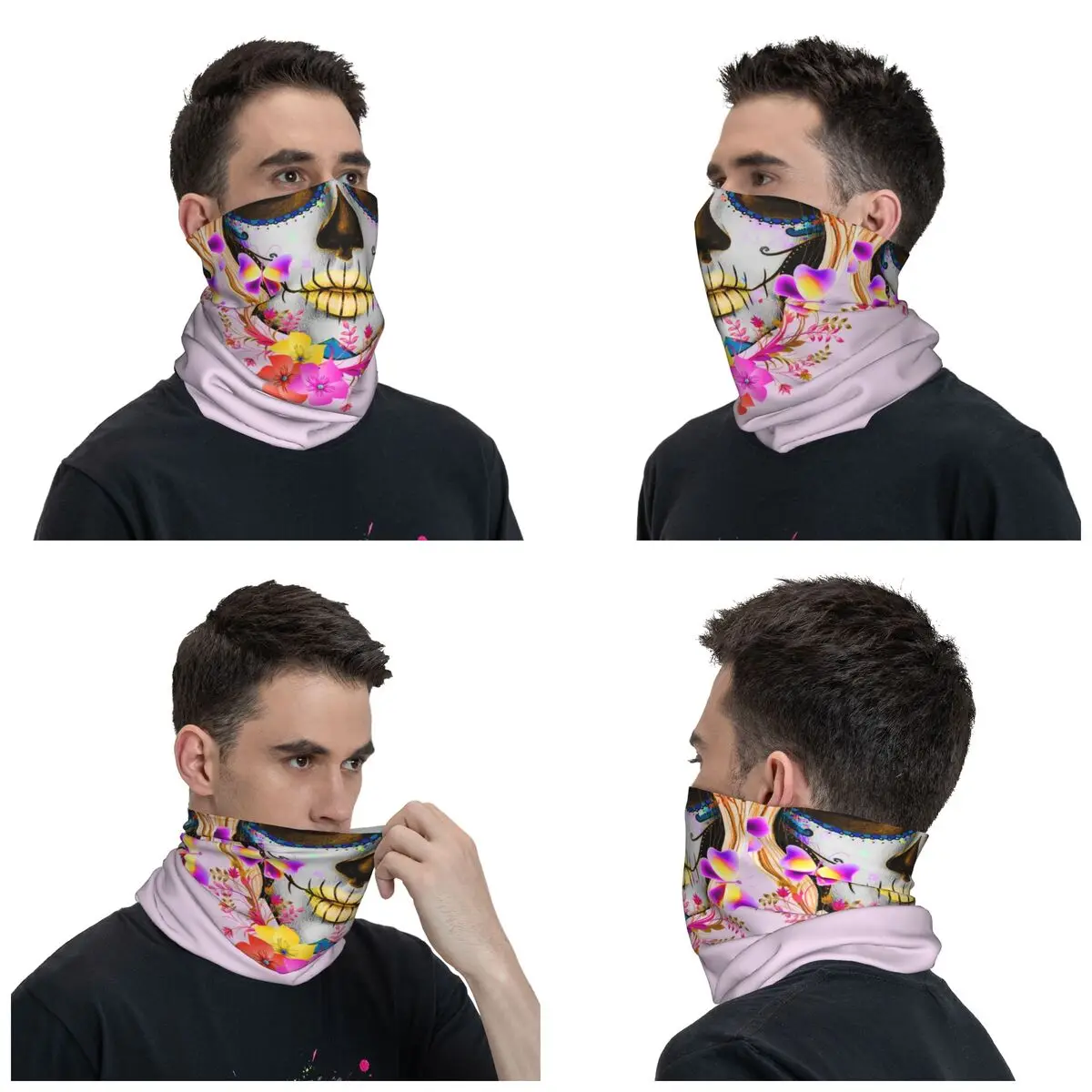 Catrina Mexican Sugar Skull Lady Bandana Winter Neck Warmer Windproof Wrap Face Scarf for Hiking Day Of The Dead Gaiter Headband