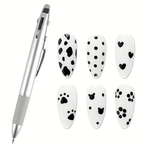 5-in-1 Nail Dotting Pen Set - Ballpoint Dotting Tool for Nail Art with Size Marking & Pressing Head