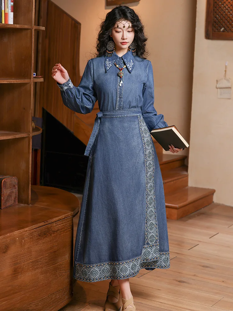 Jupes de vêtements pour femmes, jupe Vintage en Denim avec visage de cheval, nouveau Style chinois, Design amincissant et favorisant les figures, rénové