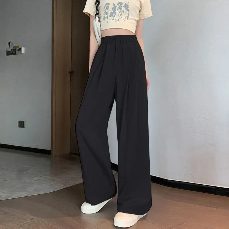 Spring Autumn New Fashion High Waist Pocket Casual Versatile Western Solid Color Wide Leg Korean Edition Women's Clothing Pants