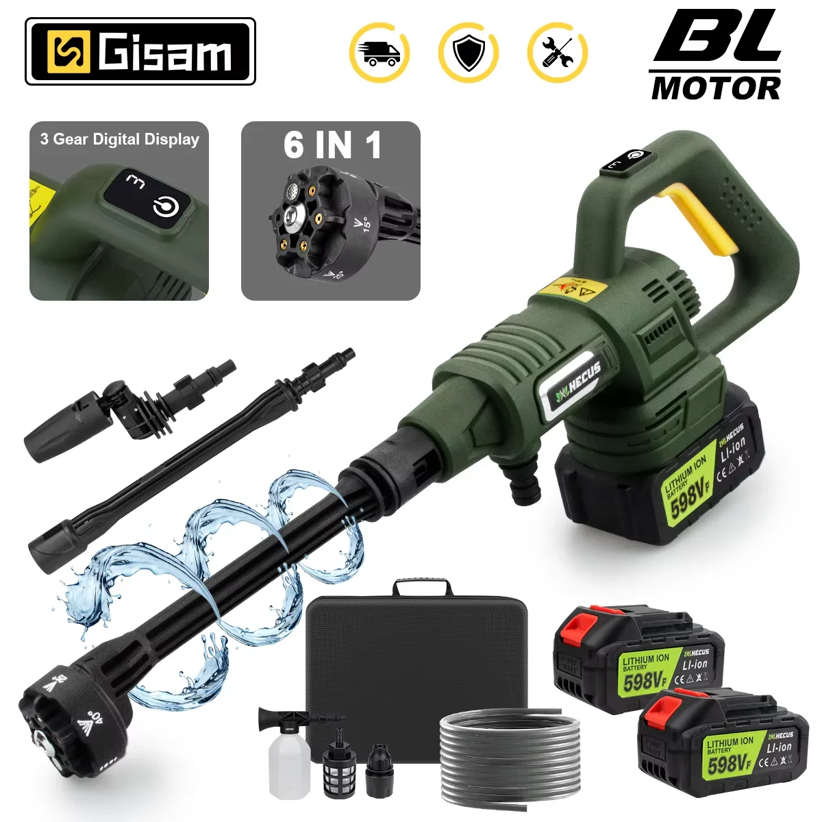 200Bar 3 Marce Display Digitale Brushless Elettrico Idropulitrice Ad Alta Pressione 6 IN 1 Pistola Per Lavaggio Auto Pistola Ad Acqua per Makita 18V Batteria