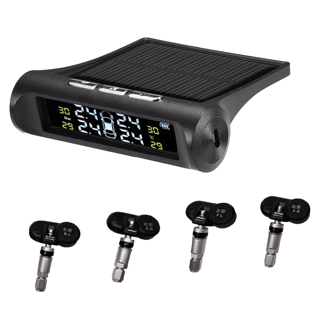 Monitor solar de presión de neumáticos de coche, alarma, monitoreo de neumáticos con sensores integrados