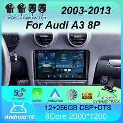Android 16 Car Radio wireless Carplay Auto For Audi A3 8P 2003 - 2013 Navigation GPS Multimedia Player Stereo wifi+4G BT DVD DSP