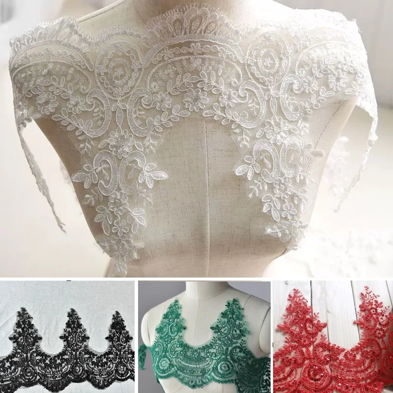 1 Yard/Lot Refined Luxury with Continental Car Bone Sequined Lace Wedding Dress Accessories Lace Trim For Bridal Dress 24cm Wide