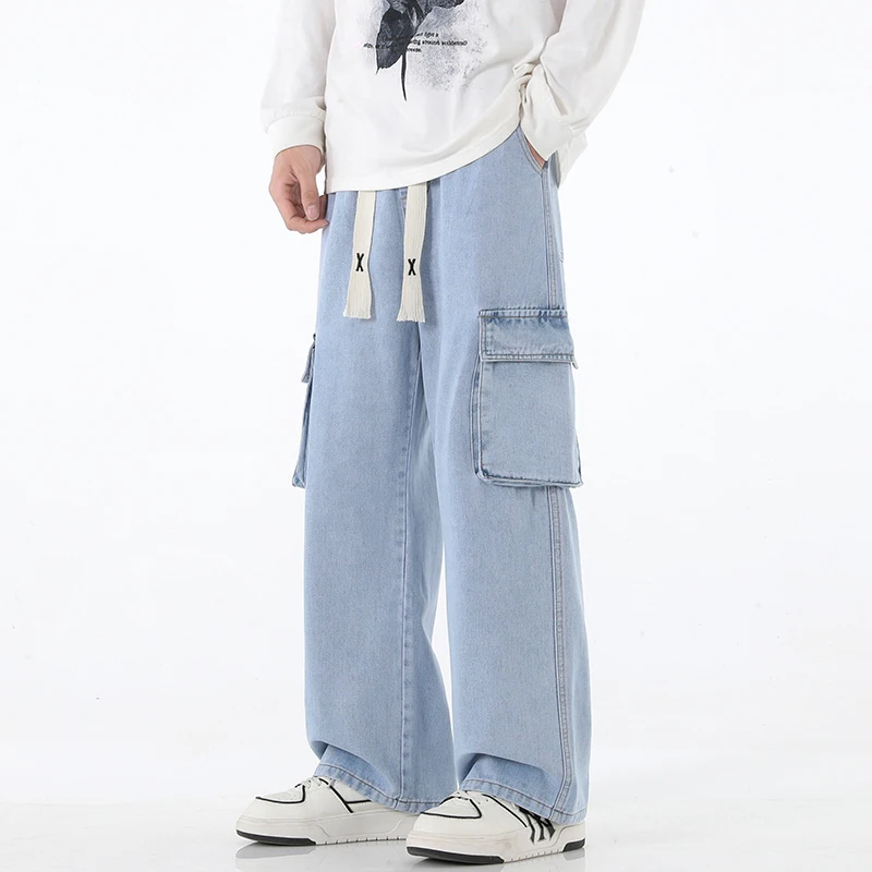 

2023 Autumn New Youth Fashion Trend Jeans Men's Casual Loose Wide Leg Pants Student Sports Workwear Pants