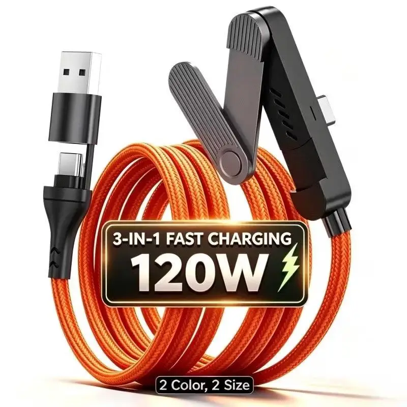 240W PD 2 In 1 Fast Charging Cable With Foldable Phone Holder Stand for Drama Watching Hands-free Phone Charging