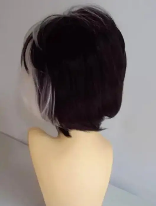 Wig Cosplay campuran hitam putih untuk wanita, Wig penuh pendek pesta Halloween