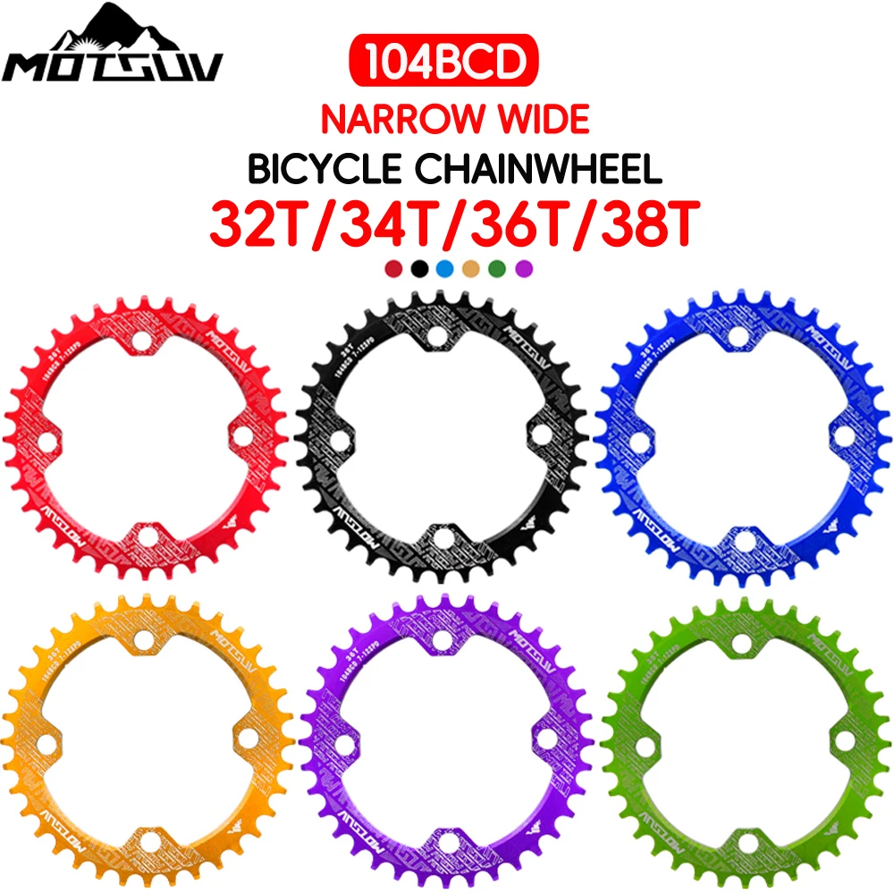 MOTSUV- 104 BCD 32T/34T/36T/38T Oval Round Bicycle Chainring MTB Bike Parts Light Star Ring for Shimano Series 104BCD Accessory