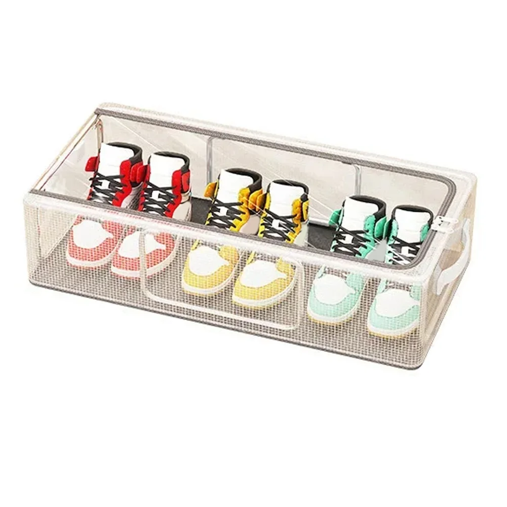 Stackable Storage Solution with Clear Lids for Efficient Organization of Shoes Boots and For Clothes Using Metal Frame