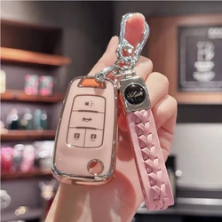 Car Key Case Cover with Handmade Lanyard for Chevy 2010-2019 Chevrolet Impala Camaro Cruze Equinox Malibu Sonic GMC Terrai