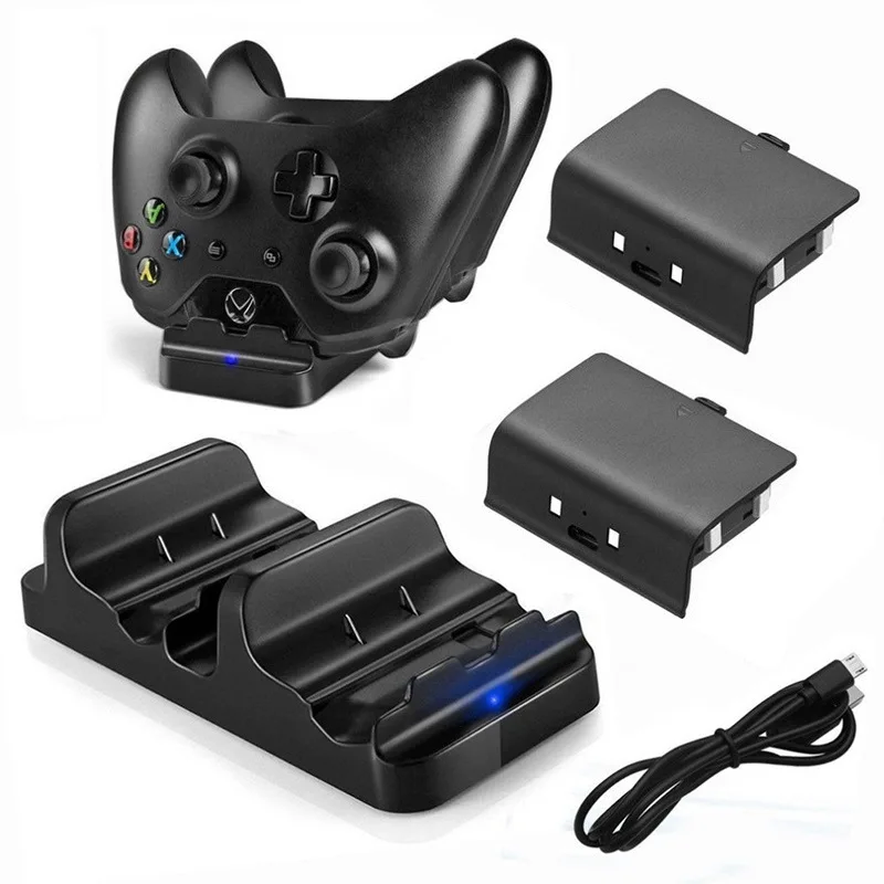 Universal 2pcs Rechargeable Batteries + Dual Charging Dock Controller Charger for XBOX ONE Controller Battery Stander Black Whit